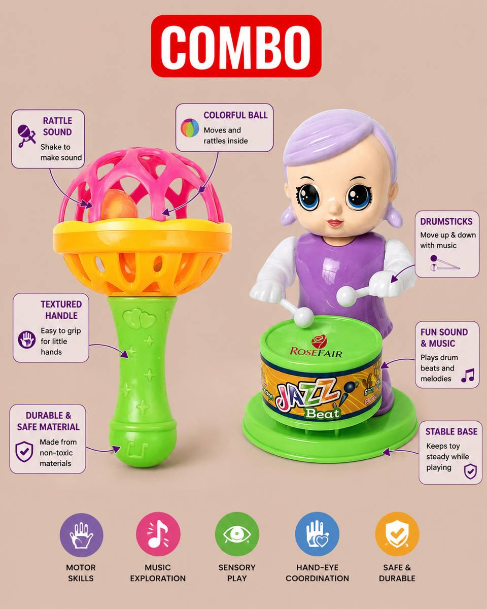 Kids Entertainment Toy Combo Drum Girl and Rattle Ball — photo 4