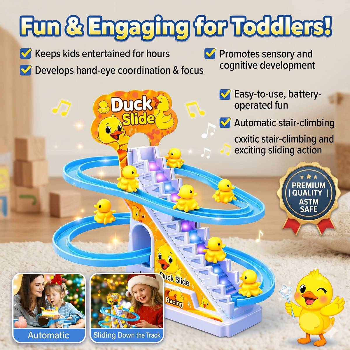 Automatic Climbing Stair-Sliding Duck Track Toy Set with Music & Lights for Kids — photo 4