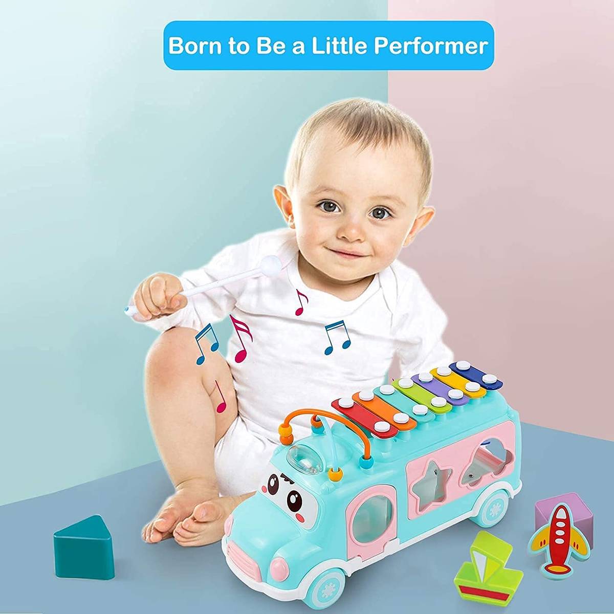 Toys N Smile Activity School Bus Toy Xylophone Musical Baby Toys with Shape Sorter Toy — photo 5