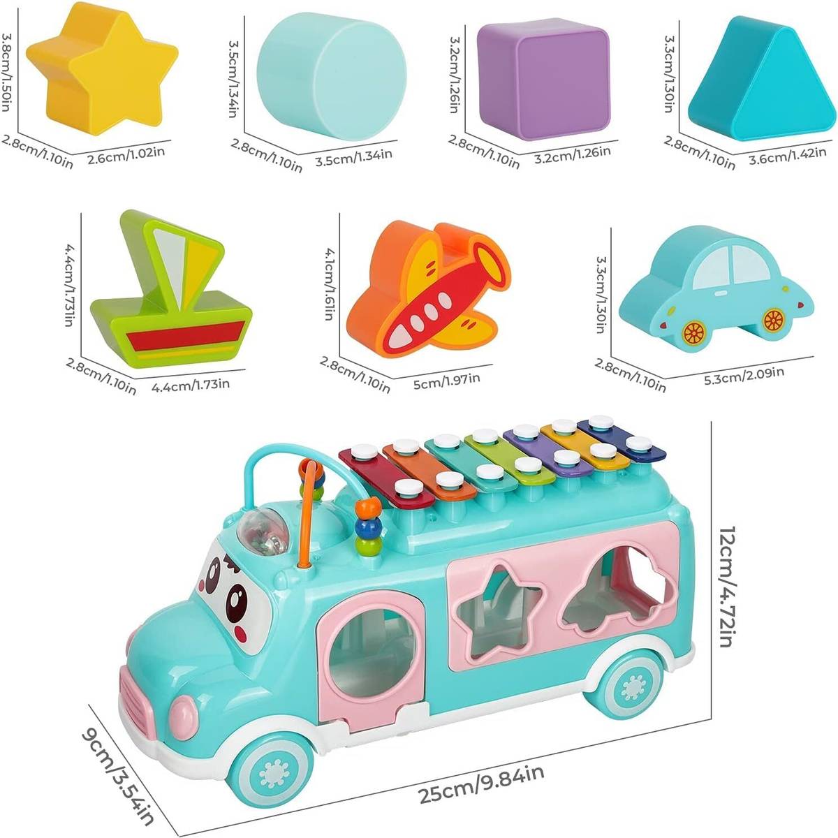STOFFIER GARTEN Musical bus Toy for Toddler 8-in-1 Shape Sorter Xylophone for kid age 1-3 — photo 5