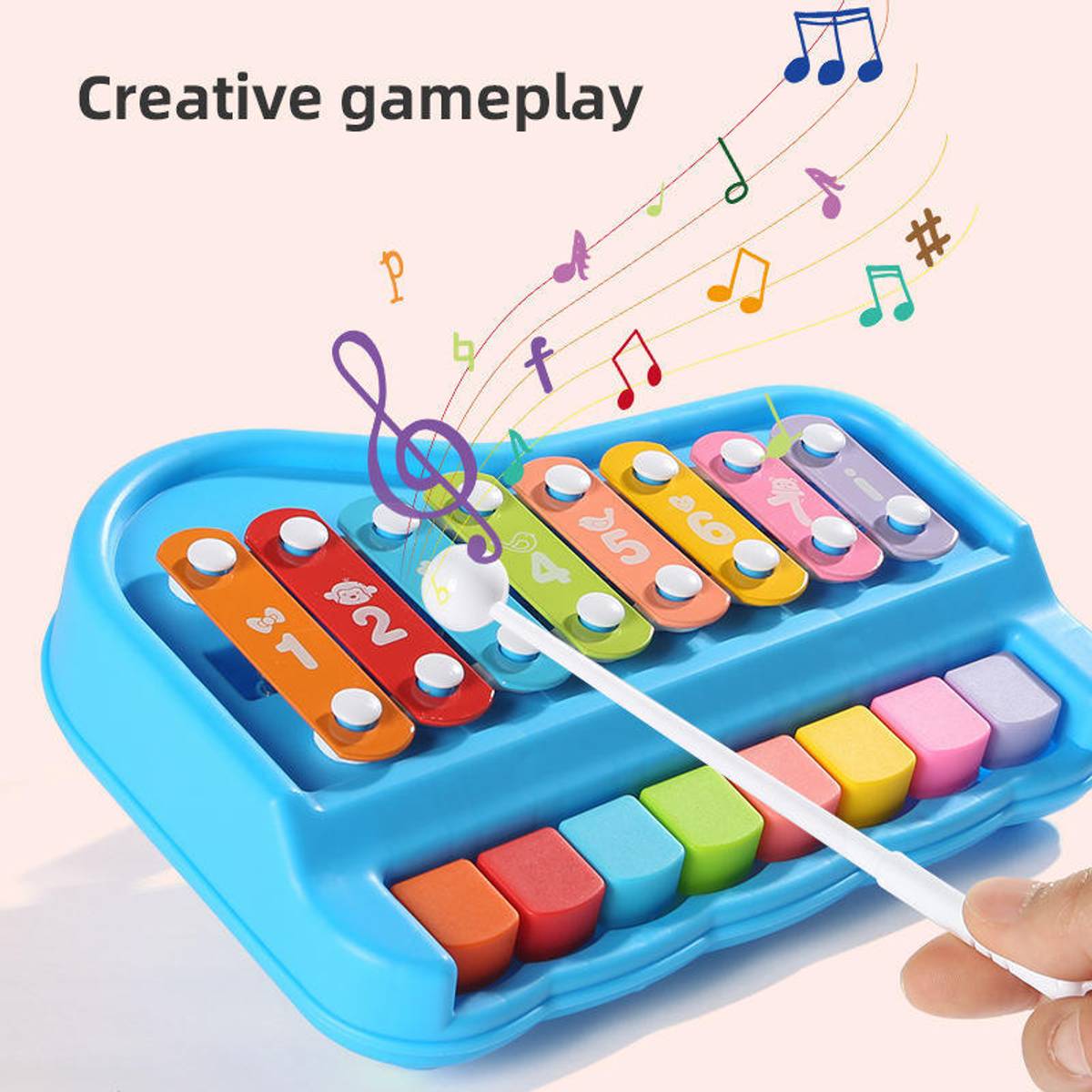 Miss & Chief 2 in 1 Baby Piano Xylophone Toy, 8 Multicolored Key Keyboard — photo 4