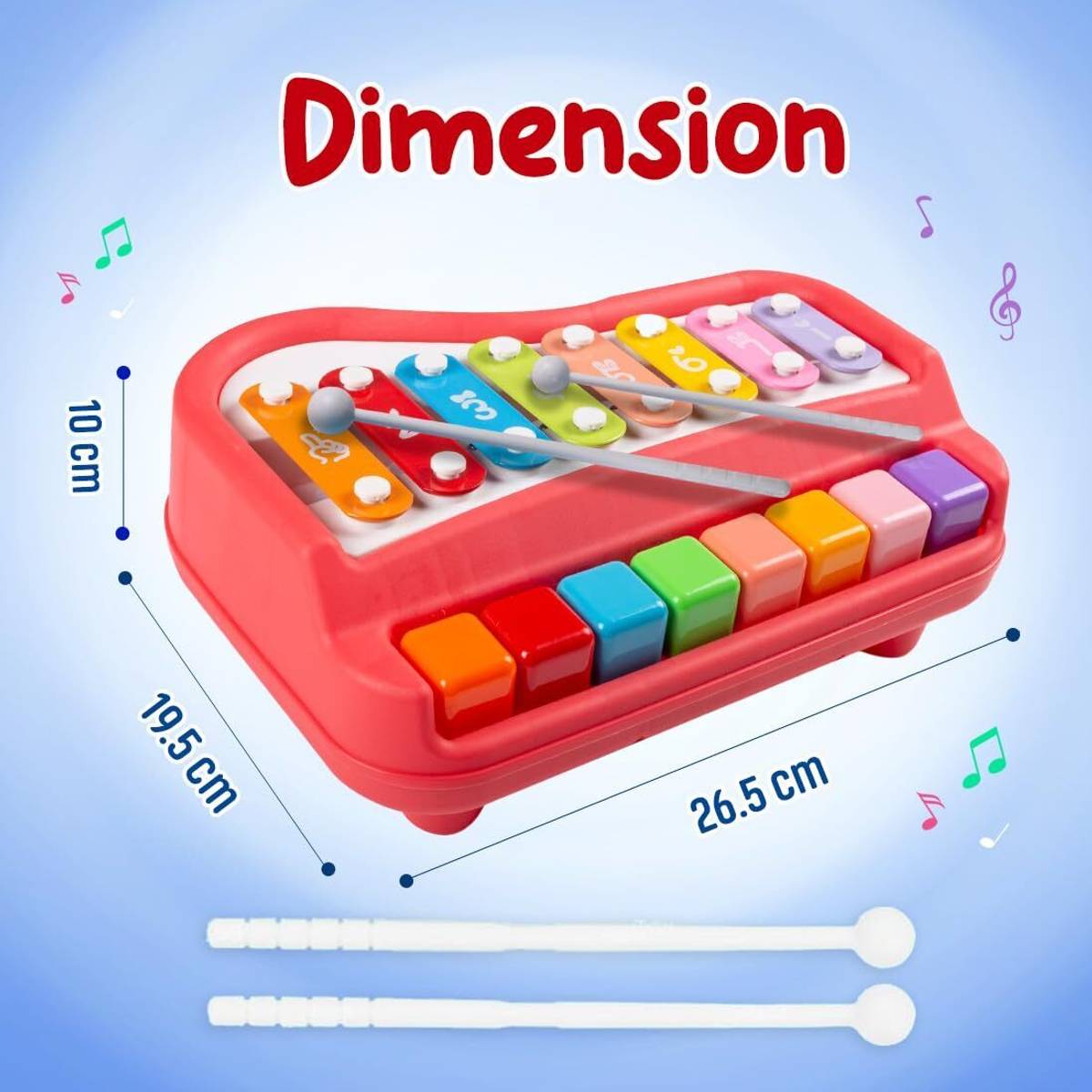 2 in 1 Big Piano and Xylophone with 8 Multicolored Keys | 2 Sticks |Great Gift — photo 3
