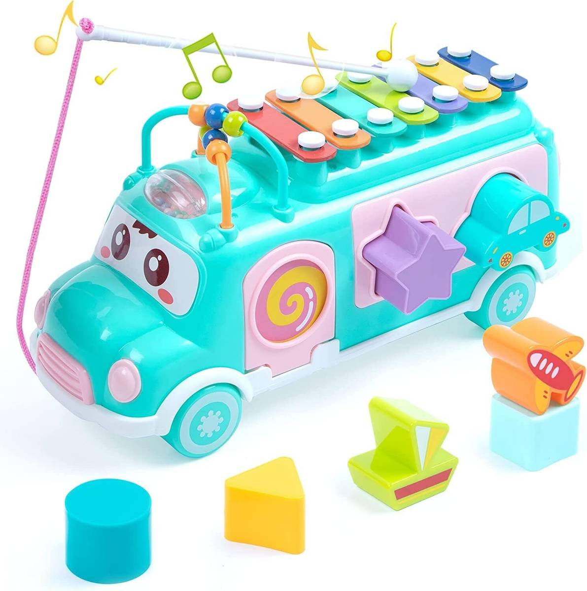 Toys N Smile Activity School Bus Toy Xylophone Musical Baby Toys with Shape Sorter Toy