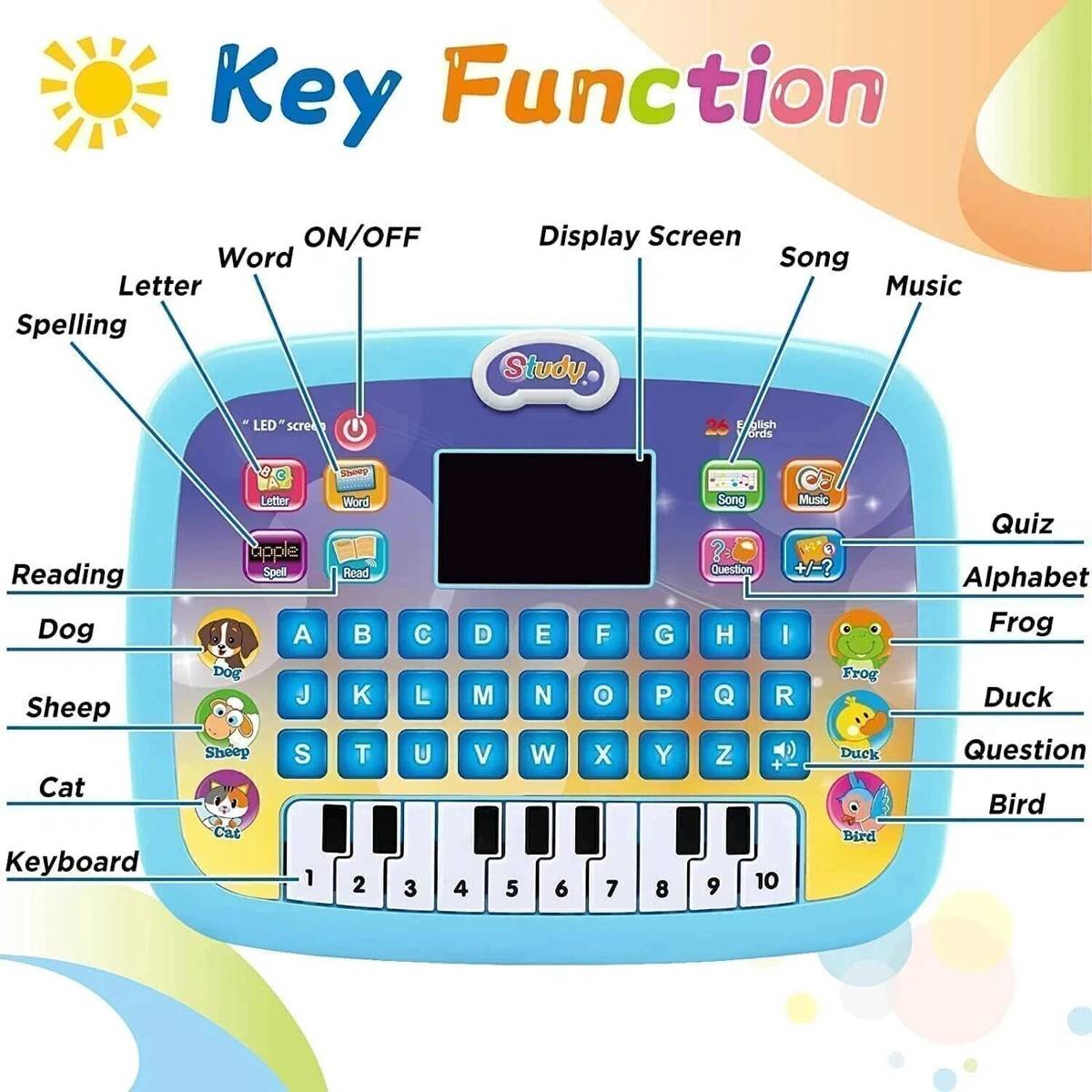 AEXONIZ TOYS Educational Toy Learning Tablet Toddler Computer Toy with LED Screen Display, 8 Learning Modes Gift for Kids — photo 4