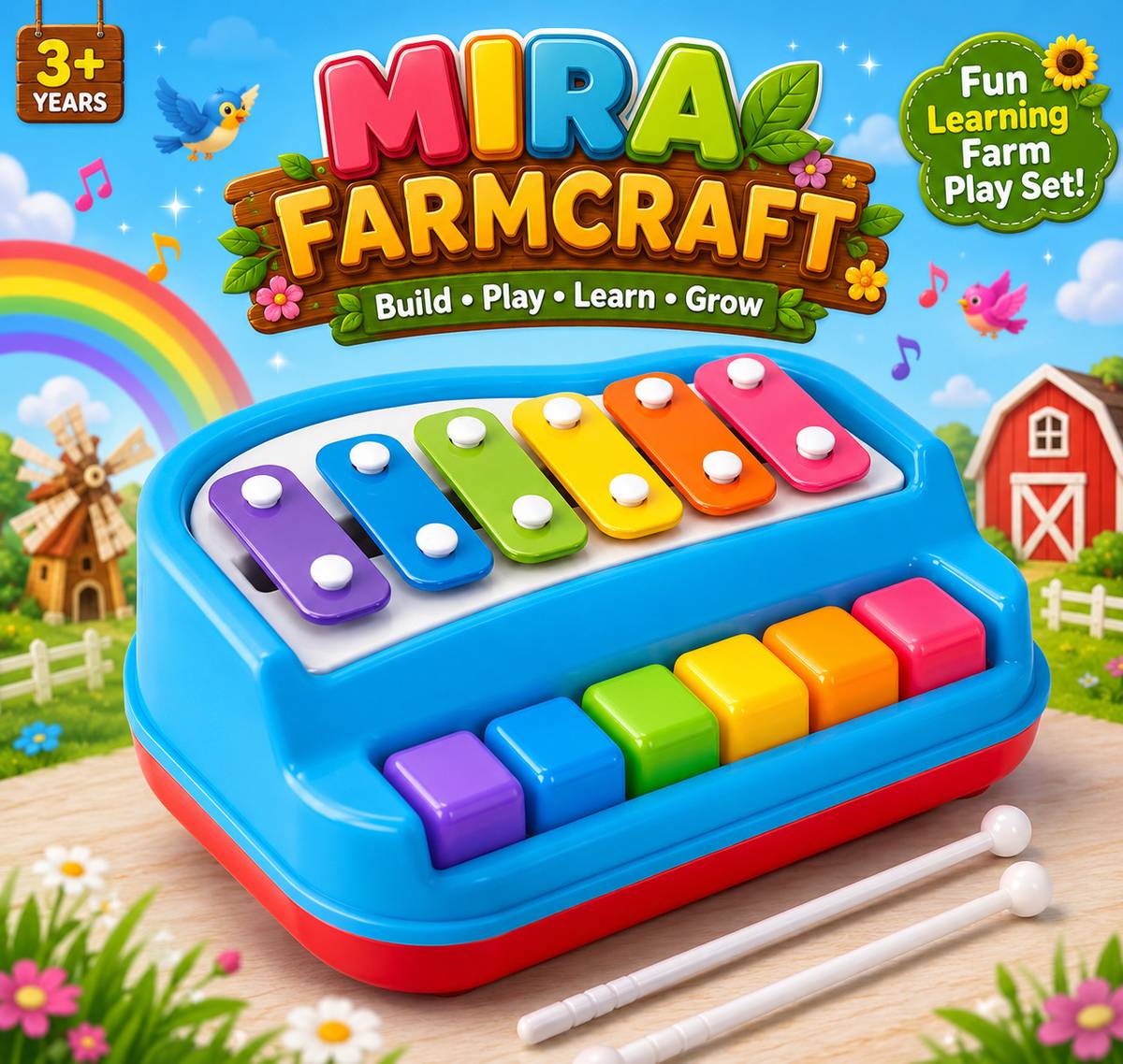 Mira Farmcraft Musical Xylophone and Mini Piano, Non Toxic, Non-Battery- Assorted MultiColors