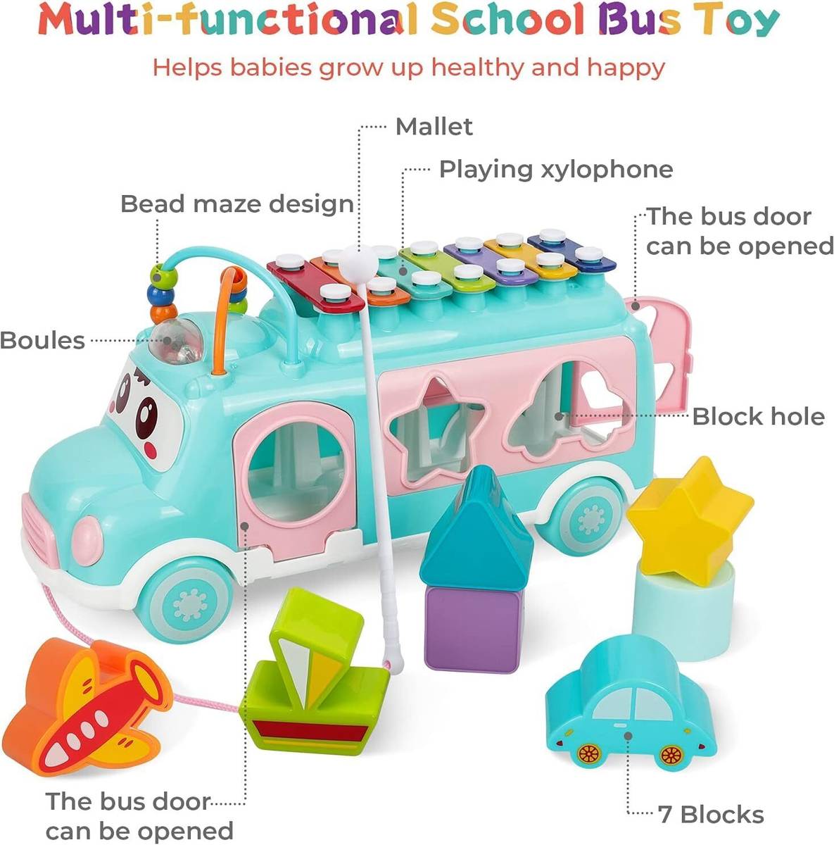 STOFFIER GARTEN Musical bus Toy for Toddler 8-in-1 Shape Sorter Xylophone for kid age 1-3 — photo 4