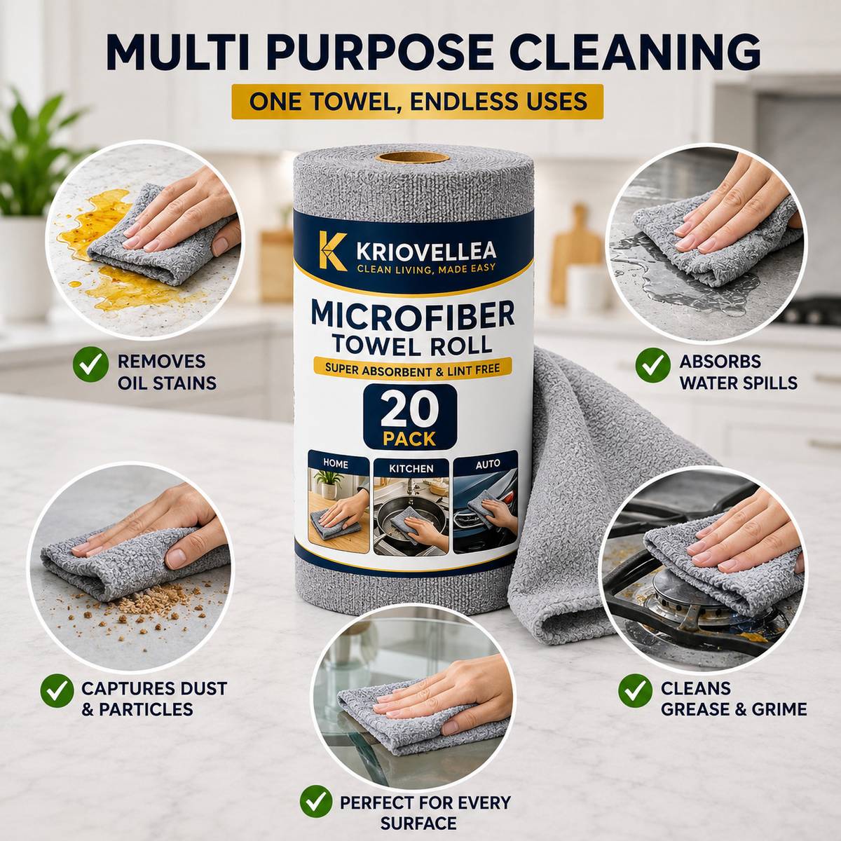 KRIOVELLEA Microfiber Cleaning Cloth Roll 20 Pack Grey Cloth Napkins — photo 3