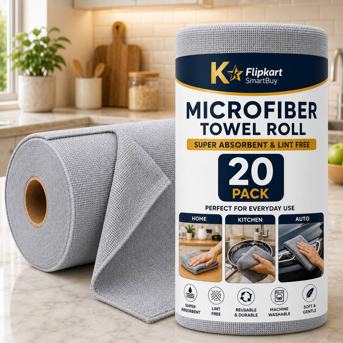 Flipkart SmartBuy Microfiber Cleaning Cloth Roll 20 Sheets Grey Cloth Napkins
