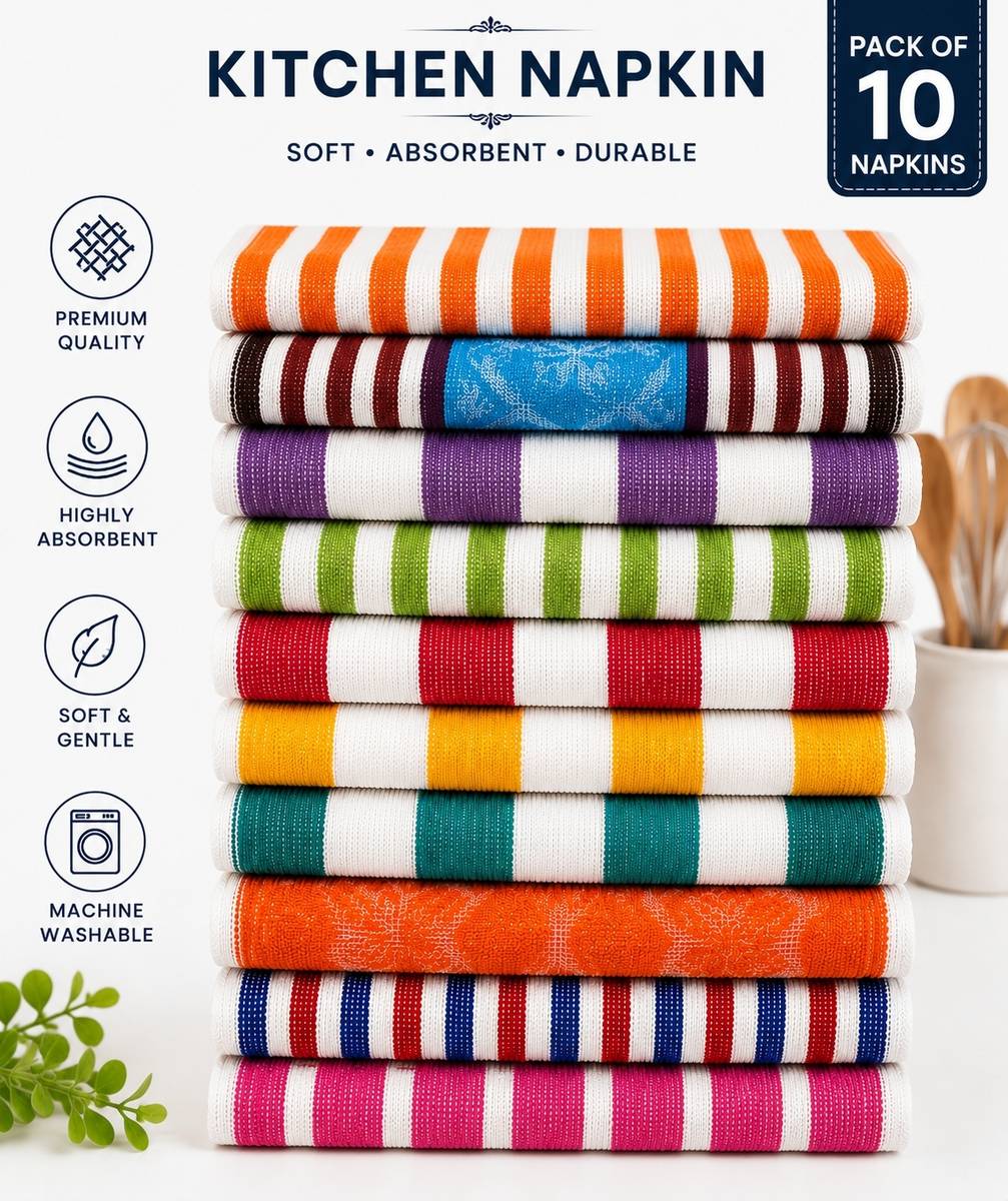 COTTON HIGH ABSORBENT HAND TOWELS , FOR DAILY AND KITCHEN USE - NAPKIN-108 Multicolor Cloth Napkins