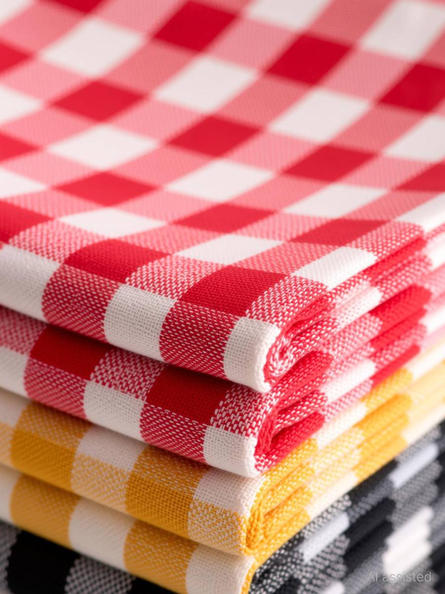 UNIVERSAL GOODS Cotton Kitchen Towels Pack of 6 | 59x59 cm | Checked Dish Cloths 3-Different-colors Cloth Napkins — photo 2