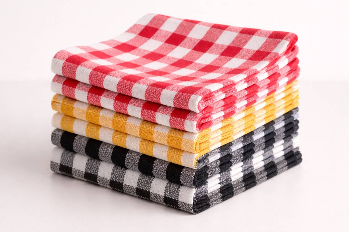 UNIVERSAL GOODS Cotton Kitchen Towels Pack of 6 | 59x59 cm | Checked Dish Cloths 3-Different-colors Cloth Napkins — photo 3