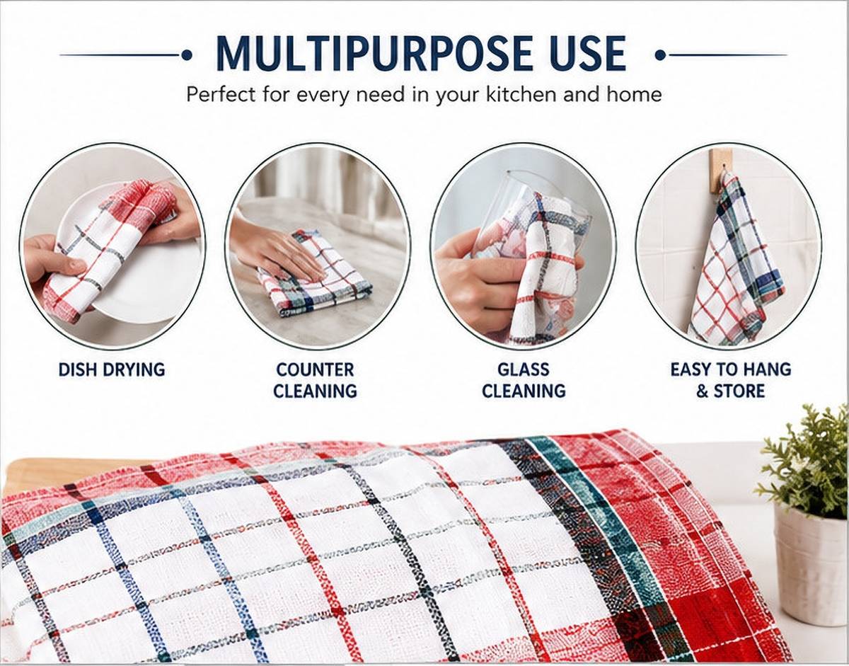 Cotton Kitchen Towels Multicolor Checkered Dish Towels Multicolor Cloth Napkins — photo 4