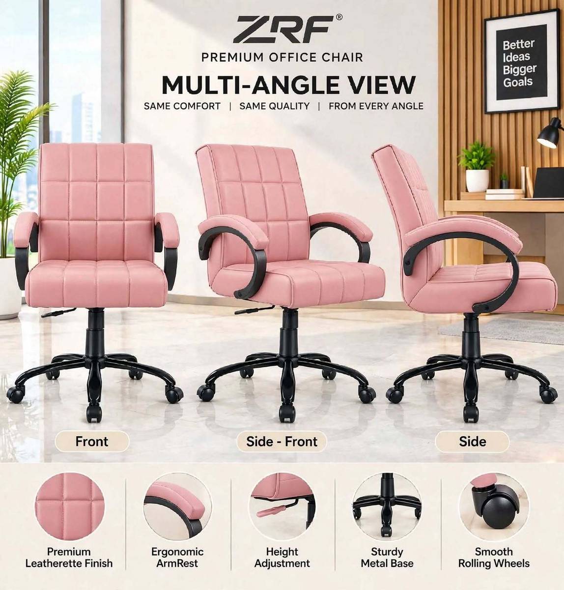 ZRF Mid back Work from home/Office/study/desk Leatherette Office Adjustable Arm Chair — photo 2