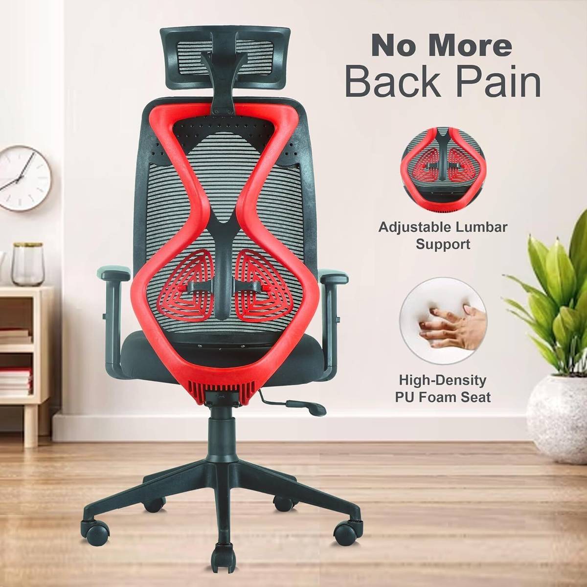 ASTRIDE Ergofit Ergonomic Chair 2D Headrest,Tilt Lock Mechanism Nylon Base Mesh Office Adjustable Arm Chair — photo 4