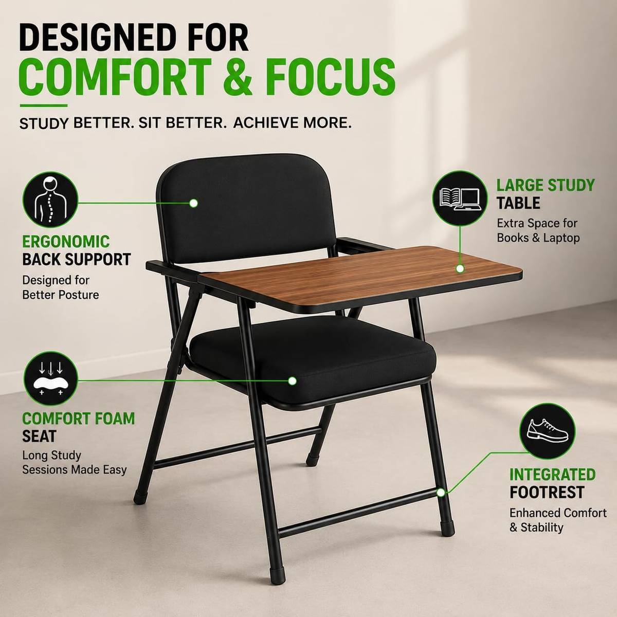 Folding study chair | chair with pad black Fabric Study Folding Chair — photo 2