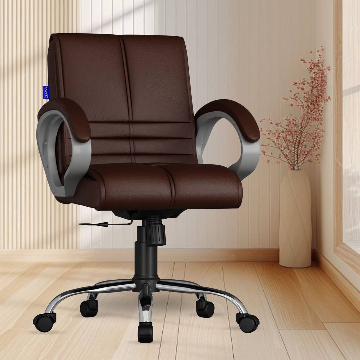 Sturdy Ergonomic Chair with 3 Years Warranty, Home Desk Office Chair Leatherette Study Arm Chair
