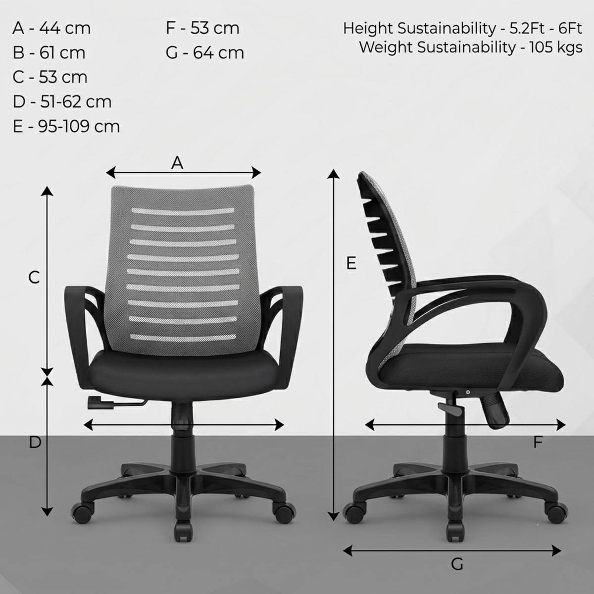 Home & Office Mesh with Fixed Handles -Comfortable Desk Office Fabric Office Adjustable Arm Chair — photo 2