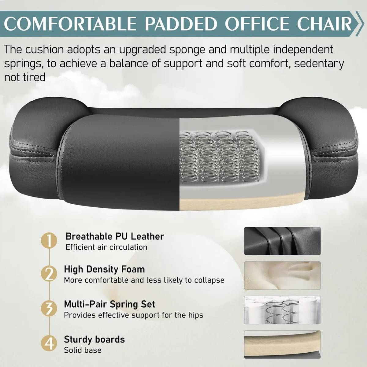 Leather Office Chair, PU Home Computer Desk Chairs with Ergonomic Back Support Leatherette Office Adjustable Arm Chair — photo 3