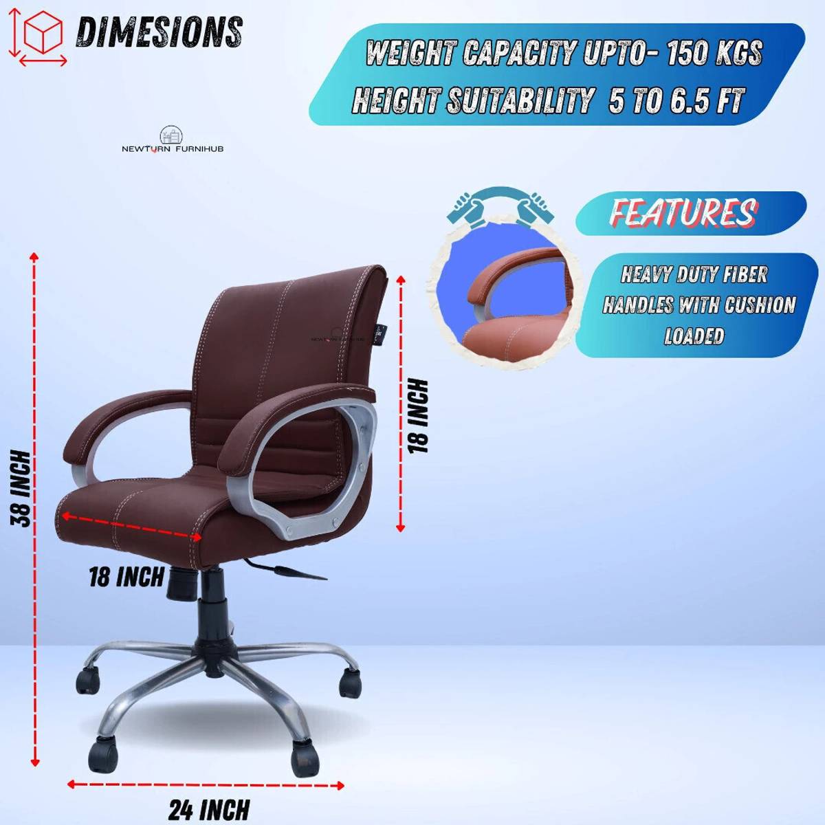 Newturn MAXSON Mid back Work from home/Office/study/desk(WFH) Leather Office Adjustable Arm Chair — photo 3