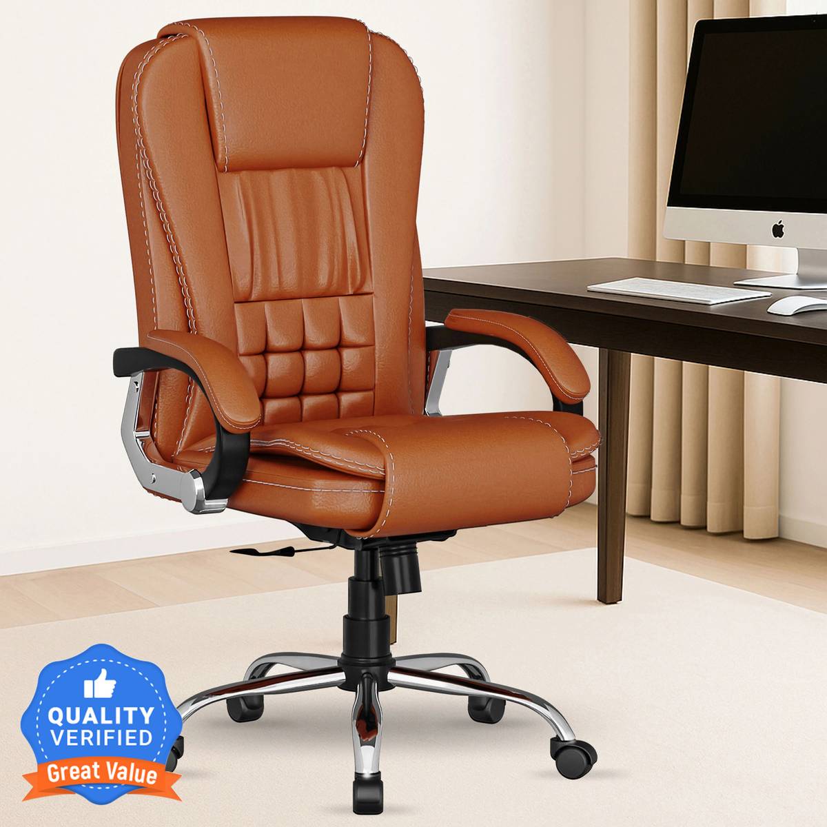 A47 Office Boss Designer Chair PP Chrome Arms High Back Executive Chair Leatherette Office Arm Chair