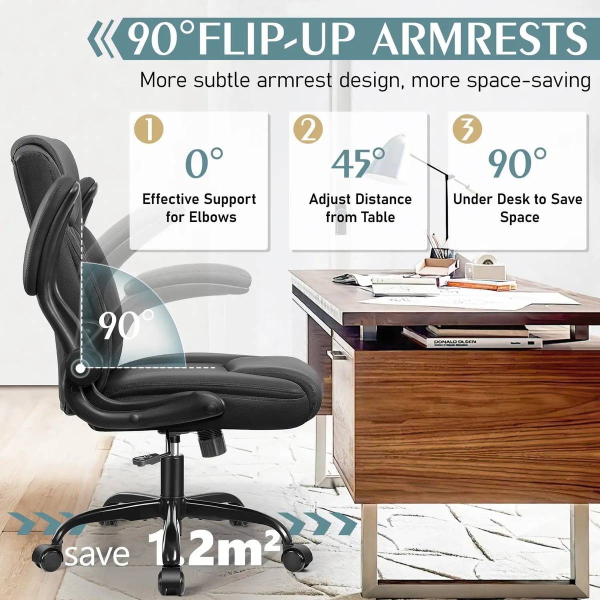 Leather Office Chair, PU Home Computer Desk Chairs with Ergonomic Back Support Leatherette Office Adjustable Arm Chair — photo 5