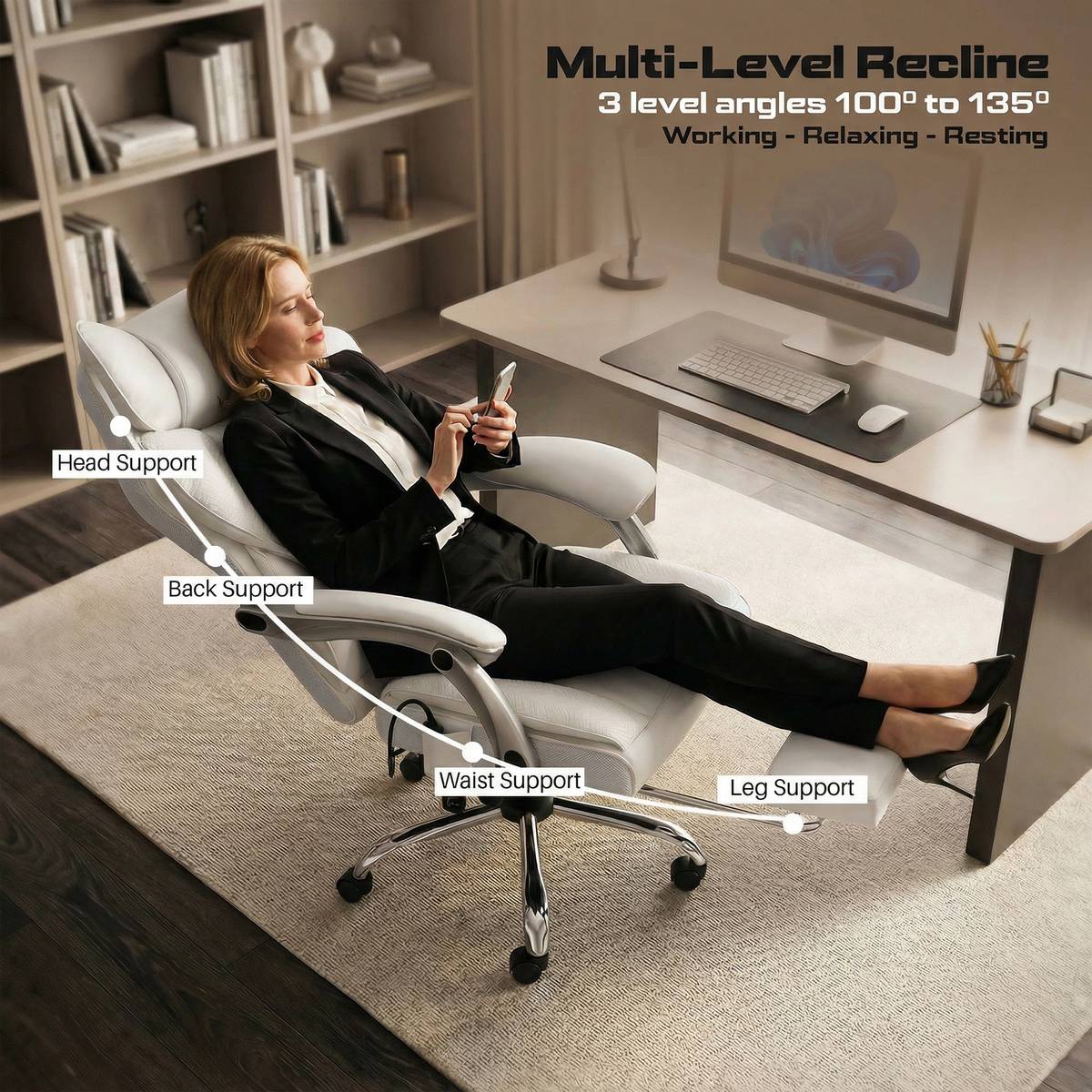 Emperium Office Chair with Pumping Lumbar Support, PU Leather & Footrest Mesh Office Executive Chair — photo 3