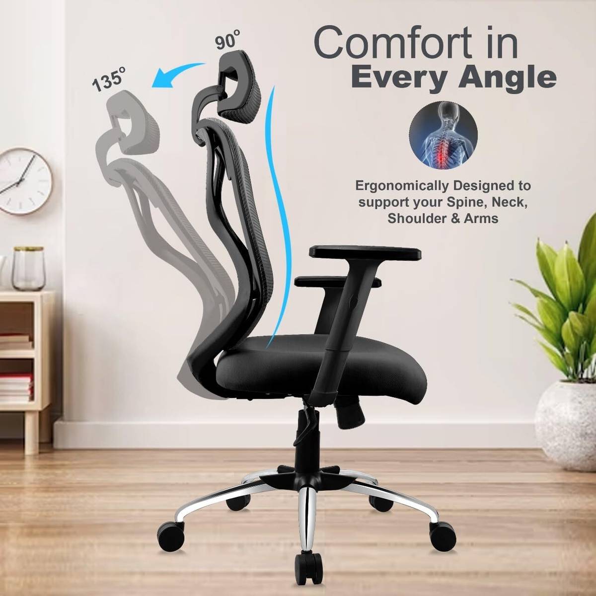 ASTRIDE Ergofit Ergonomic Chair High Back, Synchro Tilt Mechanism, Heavy Duty Metal Base Mesh Office Adjustable Arm Chair — photo 5