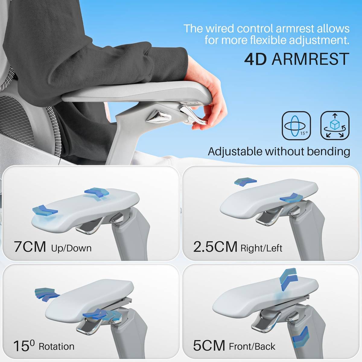 Drogo Ergonomic Office Chair 4D Armrest with Wired Cable Mechanism,3D Headrest Mesh Office Executive Chair — photo 3