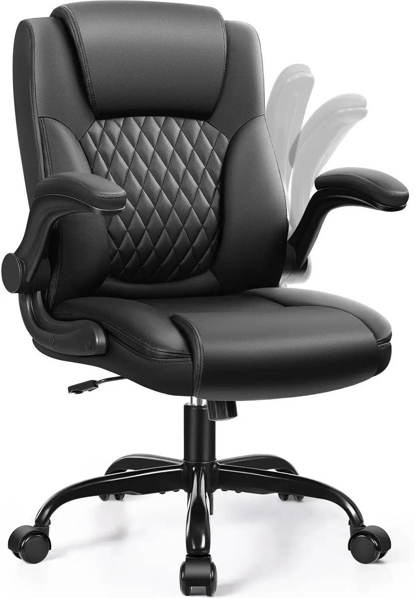 Leather Office Chair, PU Home Computer Desk Chairs with Ergonomic Back Support Leatherette Office Adjustable Arm Chair — photo 2
