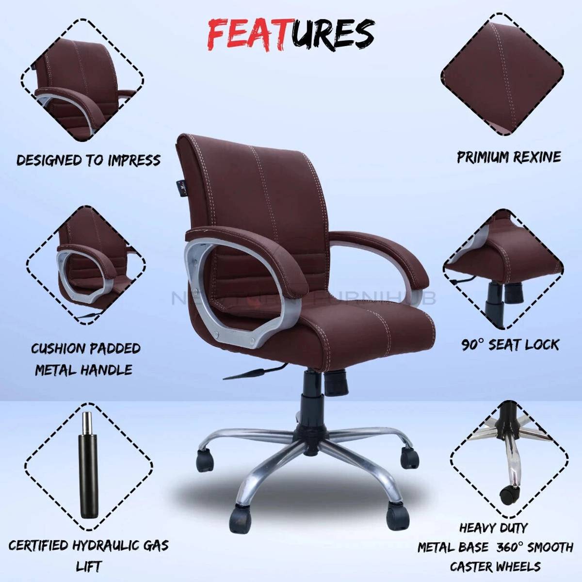 Newturn MAXSON Mid back Work from home/Office/study/desk(WFH) Leather Office Adjustable Arm Chair — photo 4