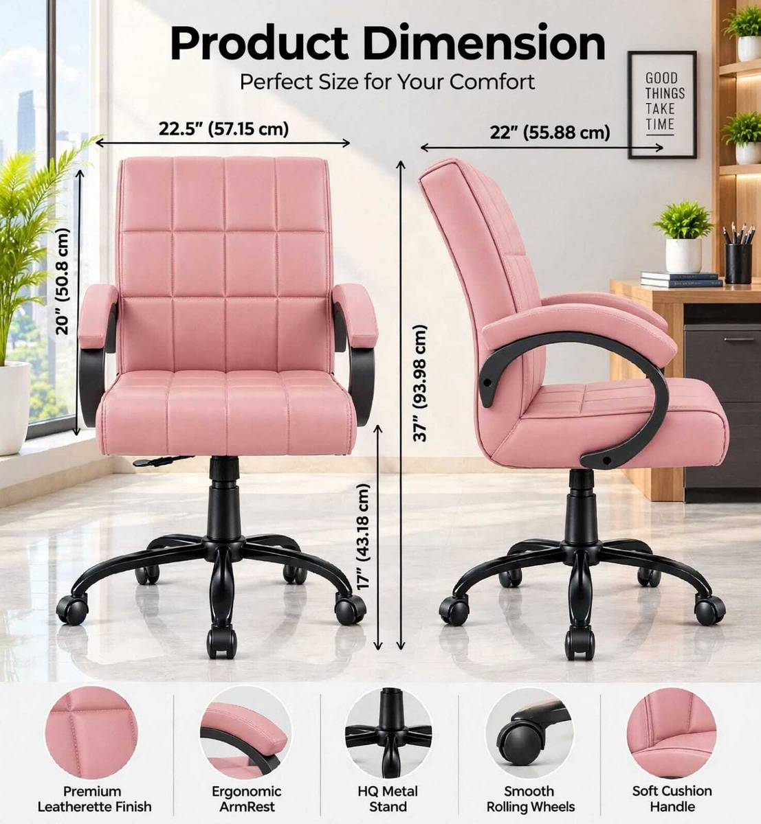 ZRF Mid back Work from home/Office/study/desk Leatherette Office Adjustable Arm Chair — photo 3