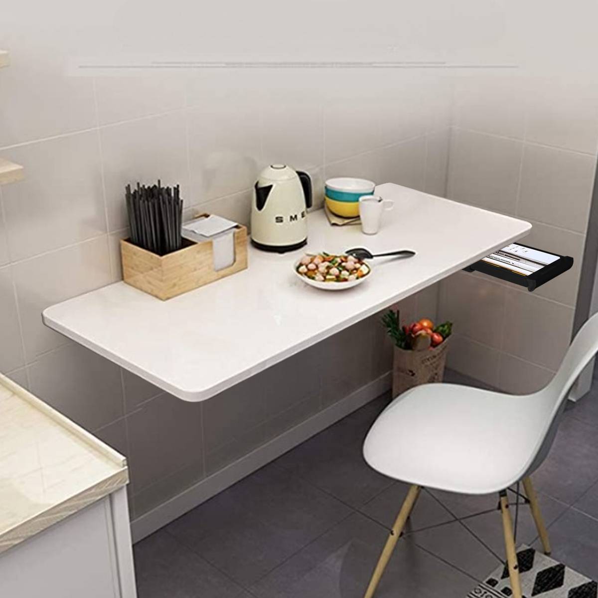 Wall mounted Study table(31 inches X 16 inches) round corner ,Office Table Stand/Laptop Table Foldable- 100% Made in India..(Matt White) Solid Wood Study Table — photo 5