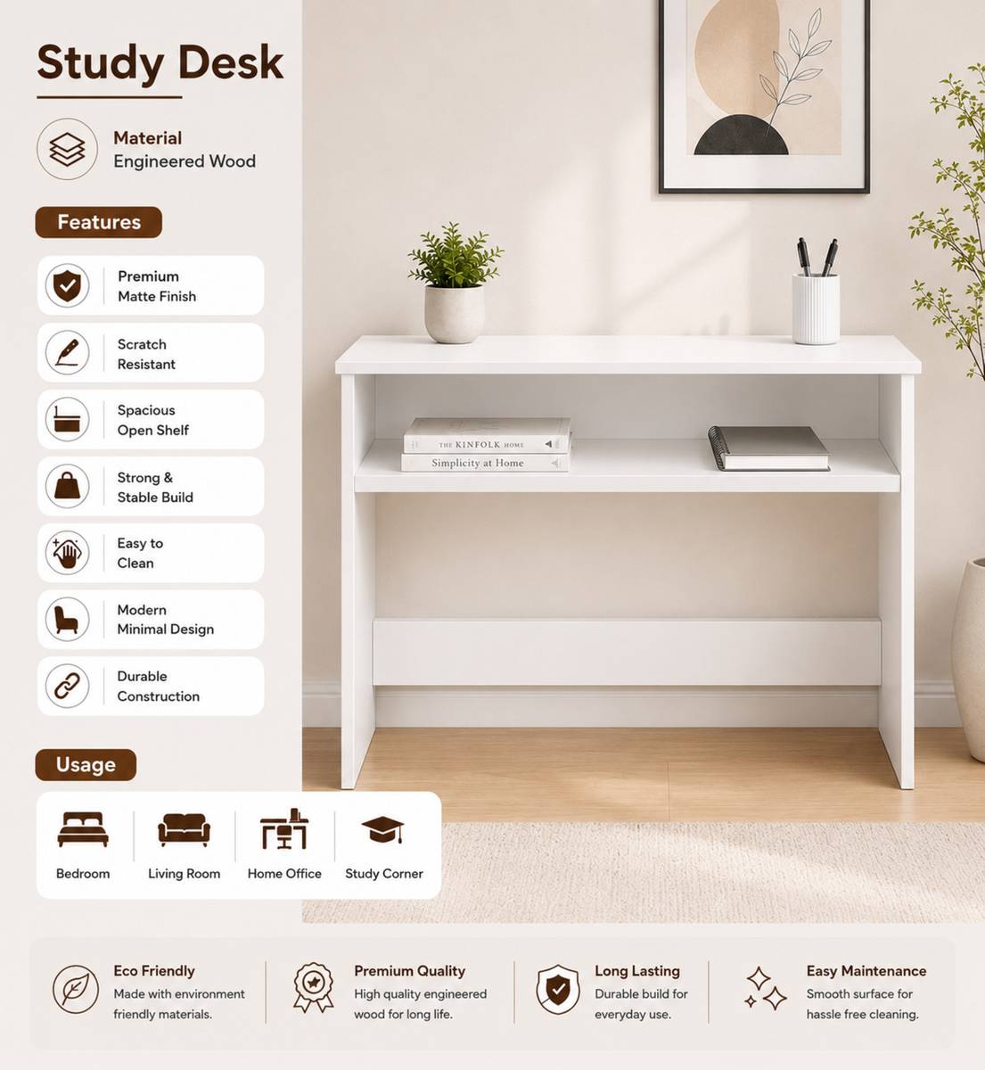 Flipkart Perfect Homes Modern Study Table | Workstation Desk | Office Computer Table with Storage Engineered Wood Study Table — photo 5