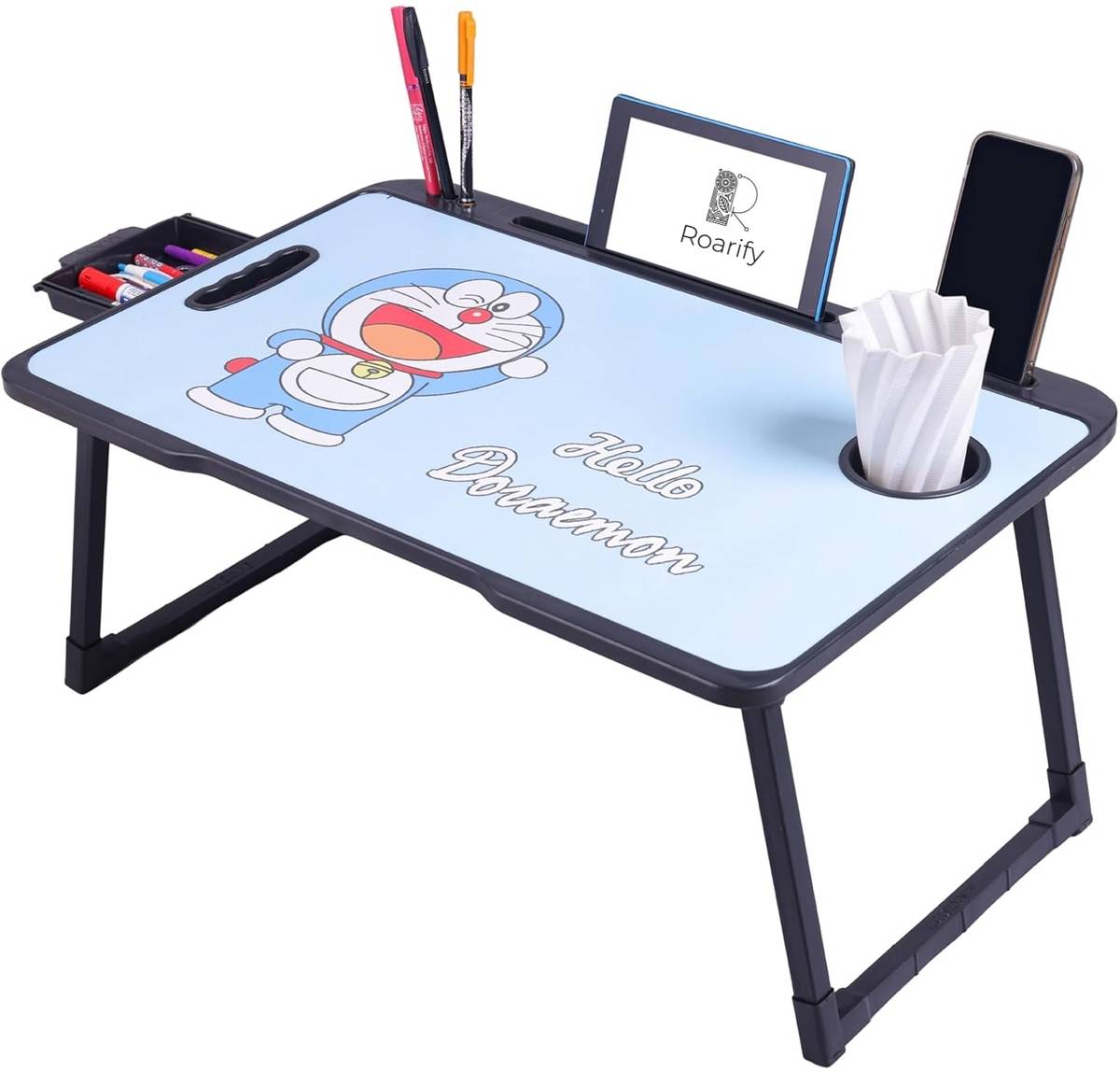 Roarify Premium Wooden Portable Study Table & Laptop Desk for Kids & Adults (Doremon) Solid Wood Study Table