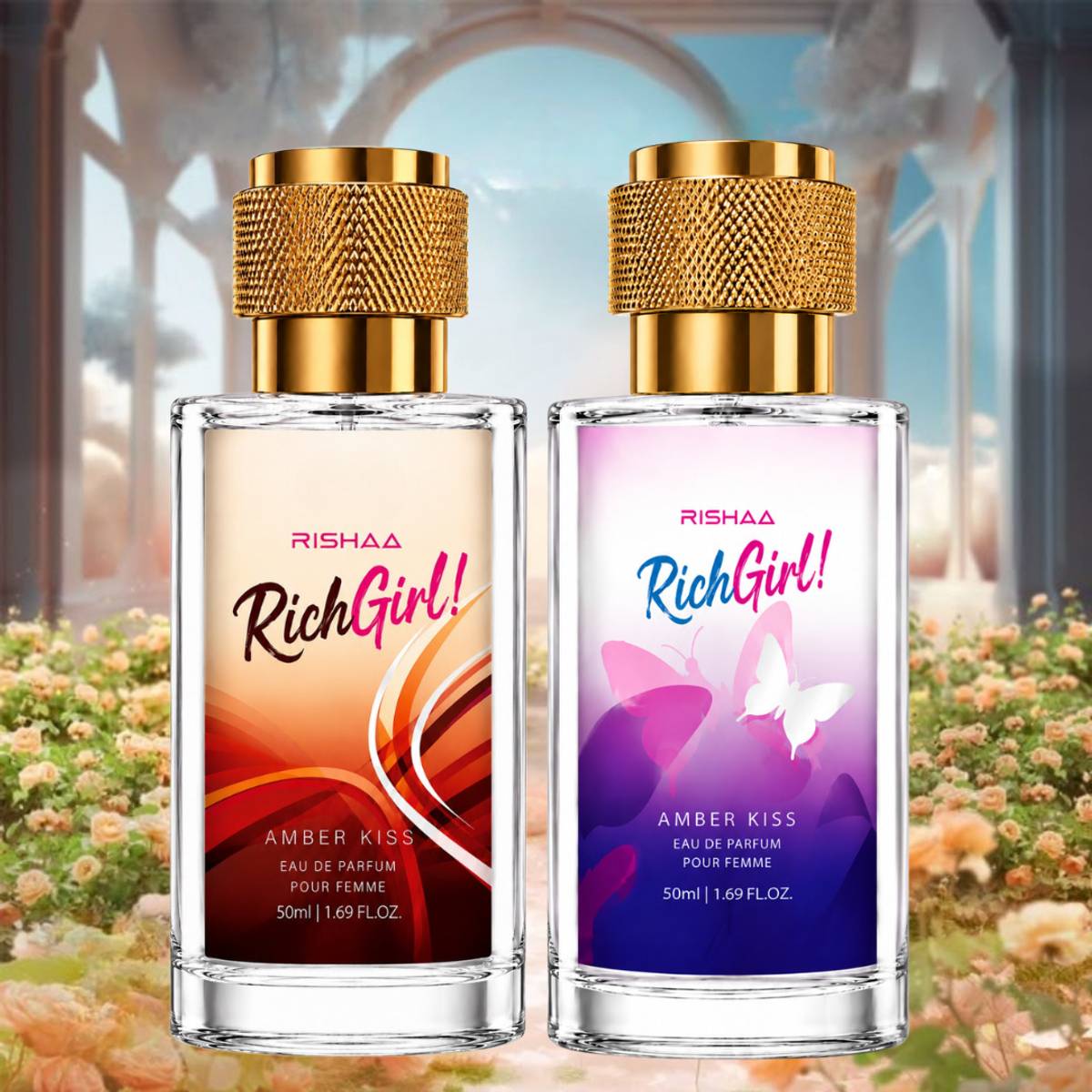 Rishaa Amber Kiss Eau De Parfum Combo Set for Women | Premium Pack of 2 x 50ml