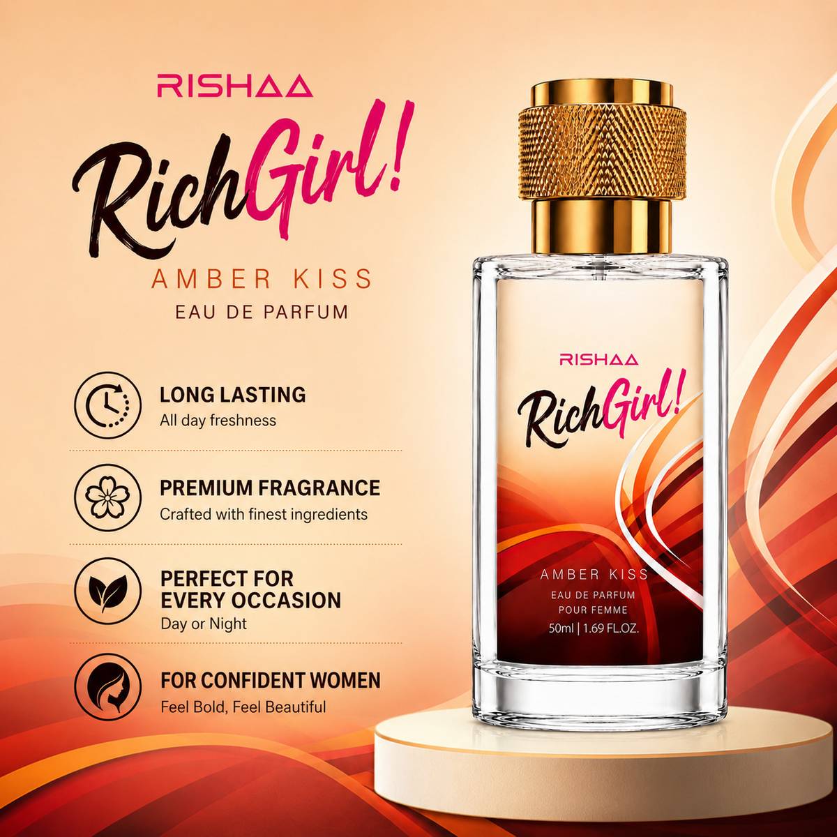 Rishaa Amber Kiss Eau De Parfum Combo Set for Women | Premium Pack of 2 x 50ml — photo 2