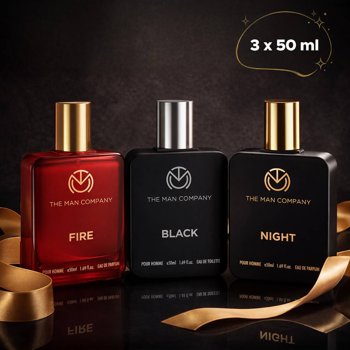 THE MAN COMPANY Premium Perfume Combo 3 x 50ml | Black, Fire & Night | Long-Lasting Fragrance Perfume - 150 ml
