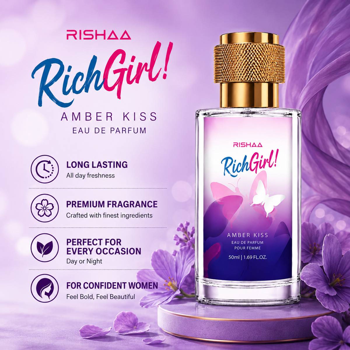Rishaa Amber Kiss Eau De Parfum Combo Set for Women | Premium Pack of 2 x 50ml — photo 3