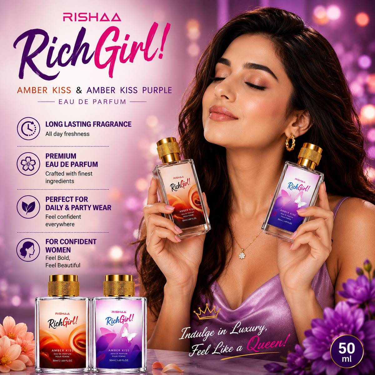 Rishaa Amber Kiss Eau De Parfum Combo Set for Women | Premium Pack of 2 x 50ml — photo 5