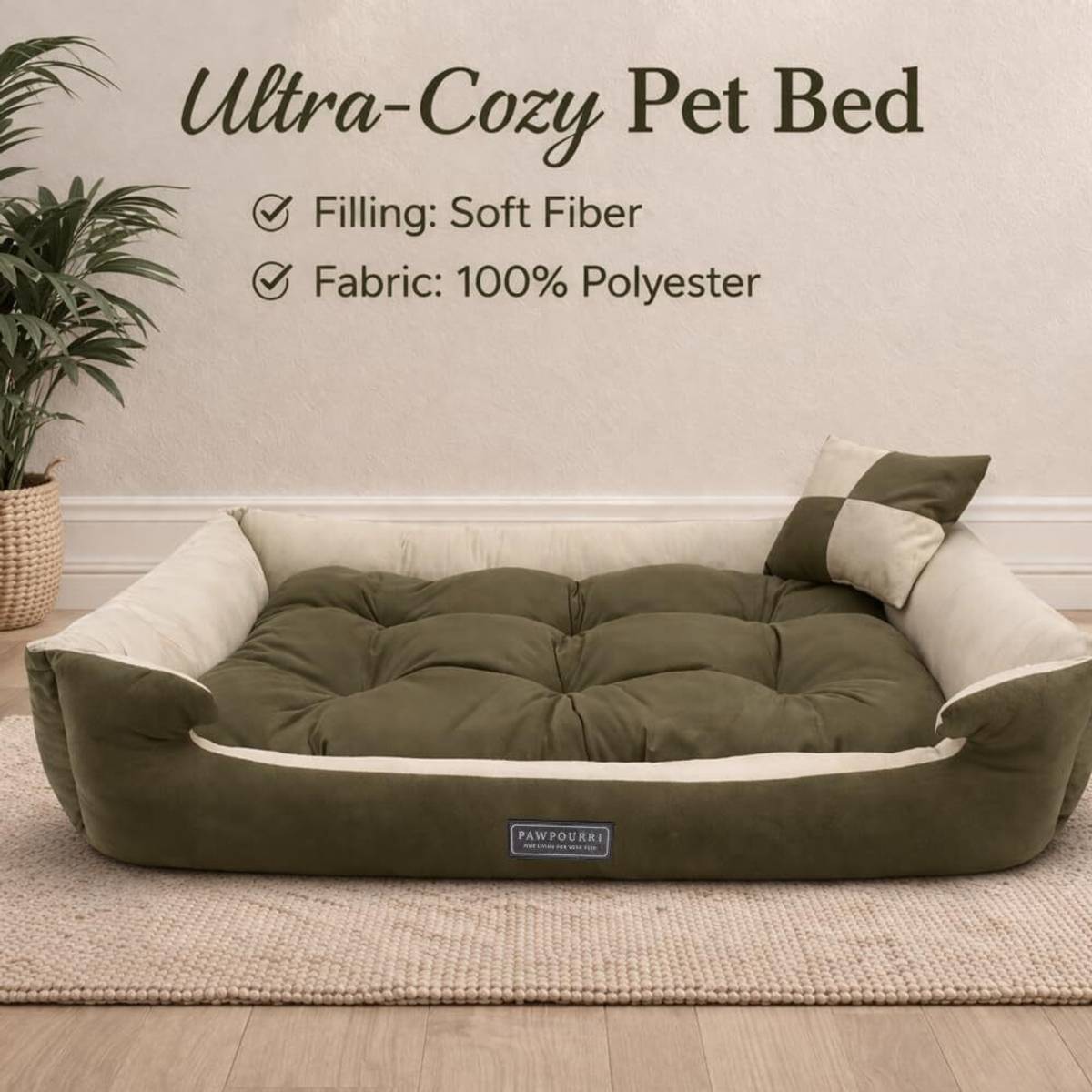 PAWPOURRI Velvet Dog Bed with Pillow | Ultra Soft & Cozy Pet Bed XL Pet Bed