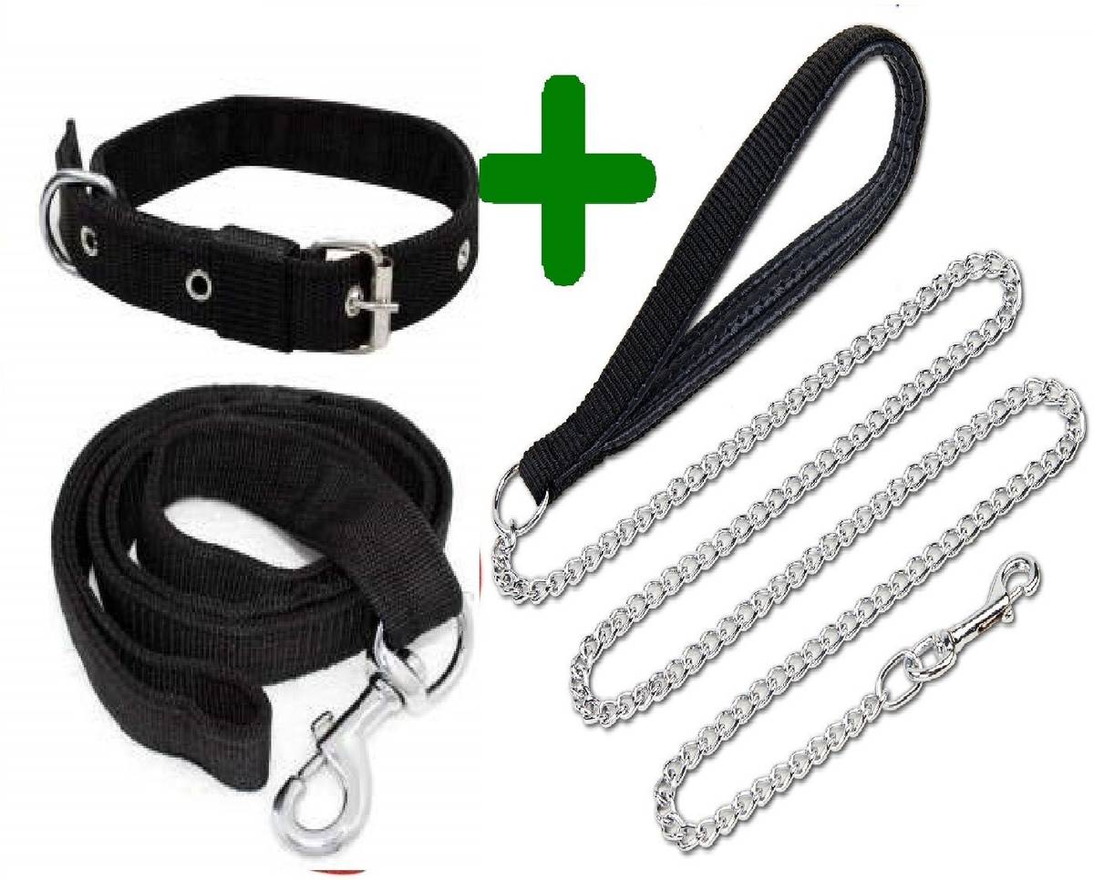 SENAPATI Combo Dog Chain Leash Collar & Belt Set 1 inch Medium Dog Collar & Chain