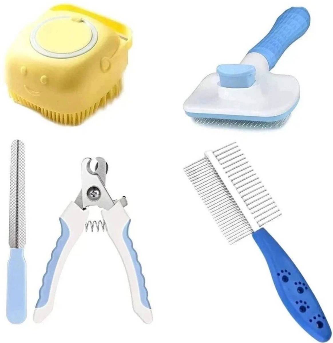 TrendKart NAIL CUTTER, SHAMPOO BRUSH 2 SIDE COMB Plain/ Bristle Brushes for Dog & Cat