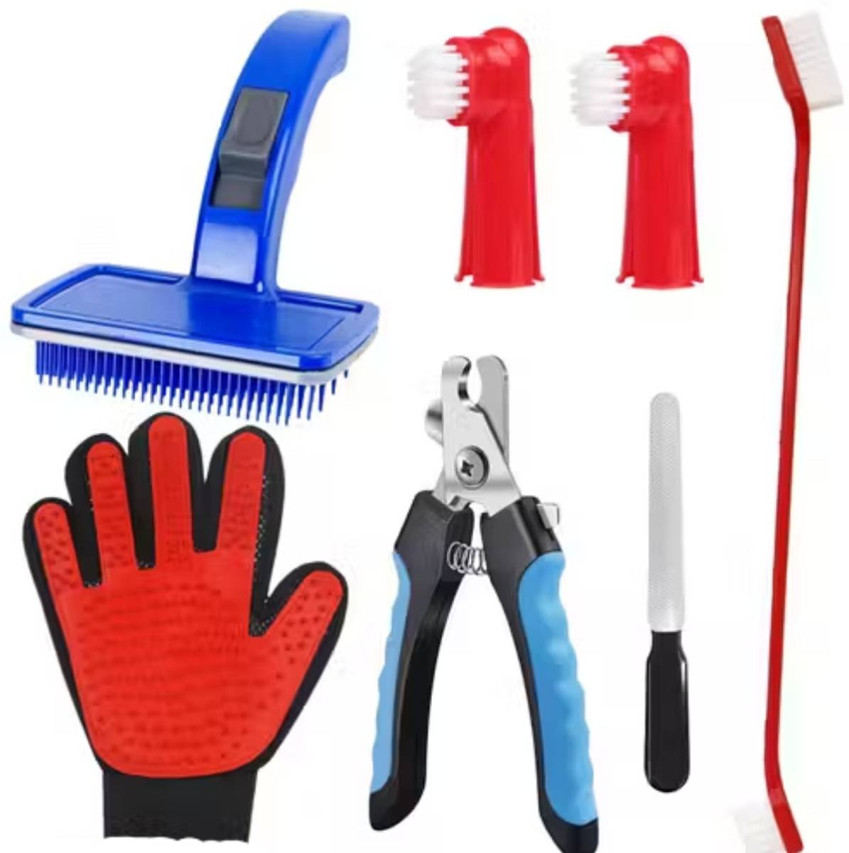Emily Pets Glove Brush Toothbrush Slicker – 5 in 1 Pet Grooming Kit with Nail Clipper File Basic Comb for Dog & Cat