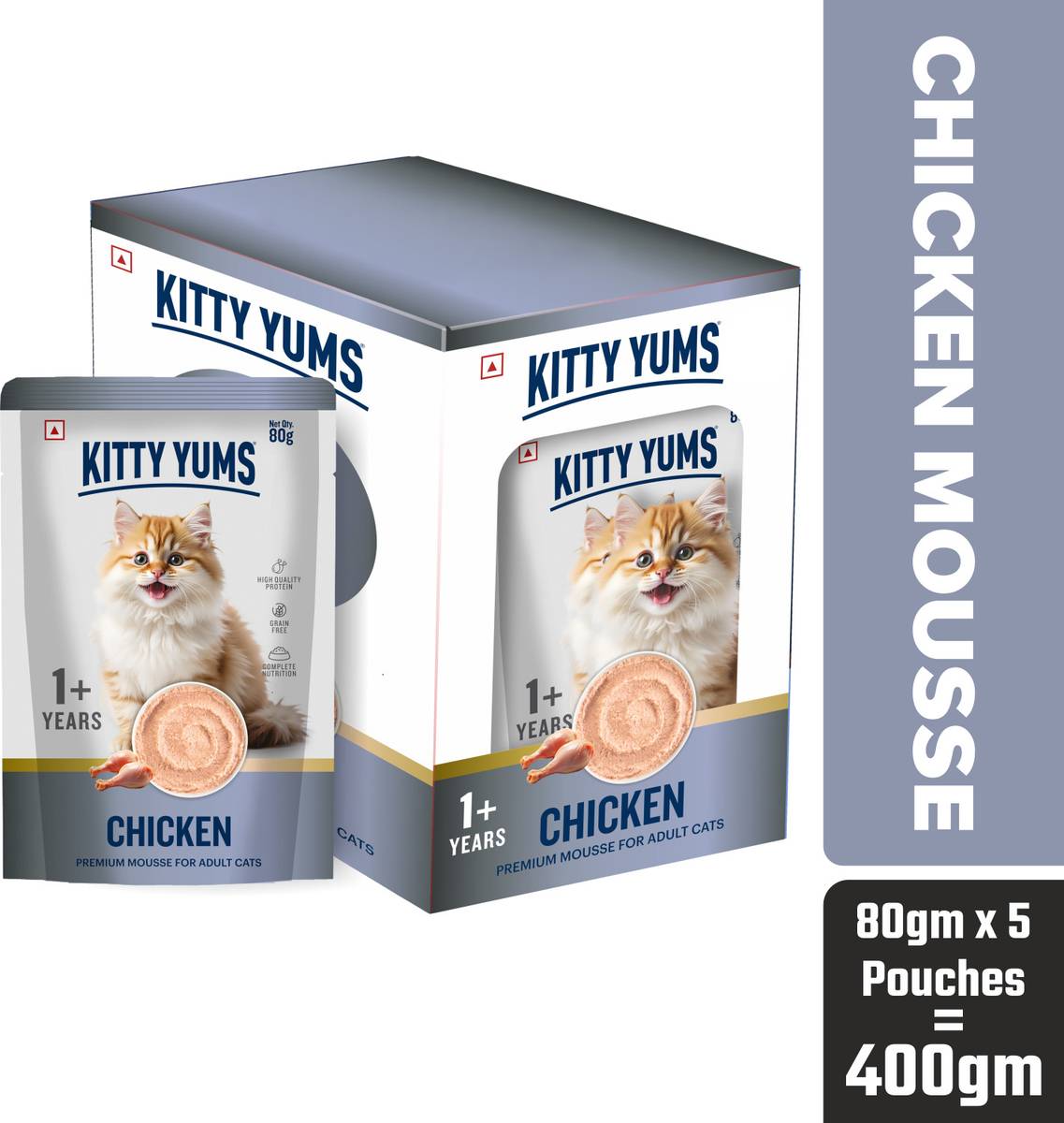 Kitty Yums Mousse For Adult Cats Chicken 0.4 kg (5x0.08 kg) Wet Adult Cat Food
