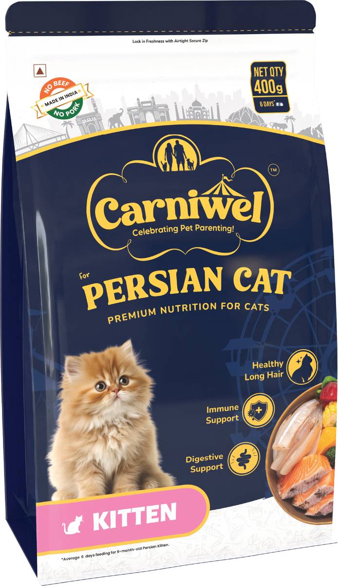 CARNIWEL Persian Kitten Feed with Antarctic Krill, 3X Healthy Skin & Coat Fish 0.4 kg Dry Young Cat Food