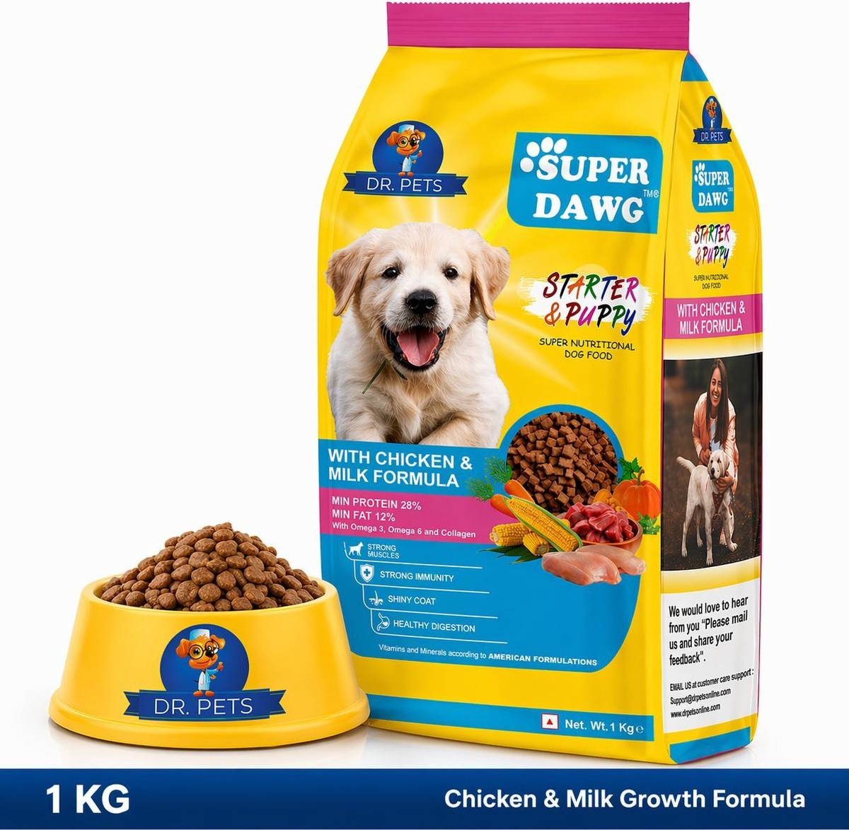 Dr.pets Super Dawg Dry Dog Food for Starter & Puppy with Chicken & Milk Formula – 1 kg Chicken 1 kg Dry New Born, Young Dog Food — photo 2