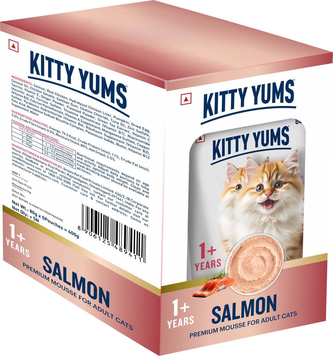 Kitty Yums Mousse For Adult Cats Salmon 0.4 kg (5x0.08 kg) Wet Adult Cat Food — photo 2