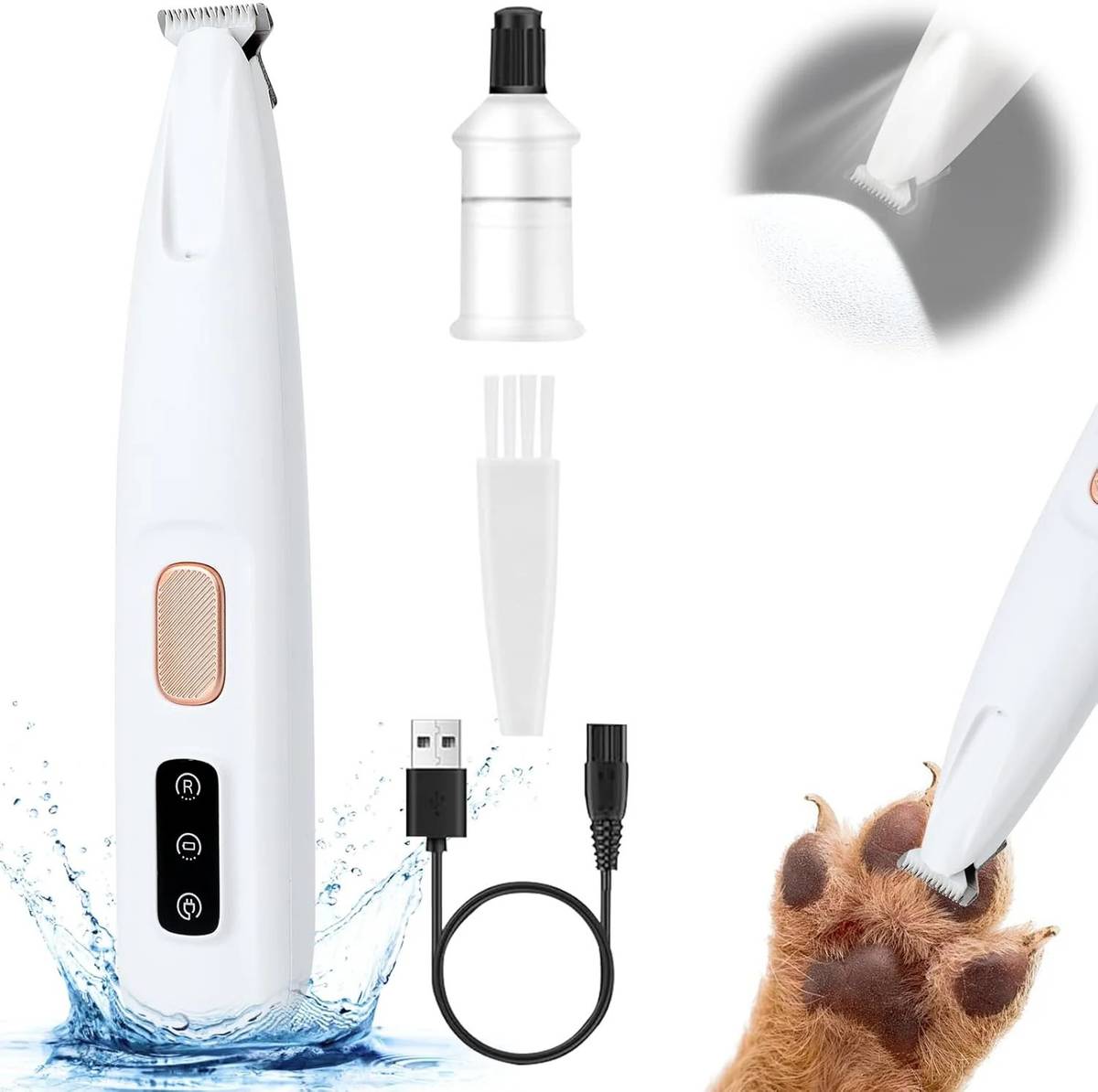 CRAZYABBS Pet Paw Trimmer Dog Clipper USB Rechargeable Low Noise Cat Dog Hair Grooming Kit White Pet Hair Trimmer