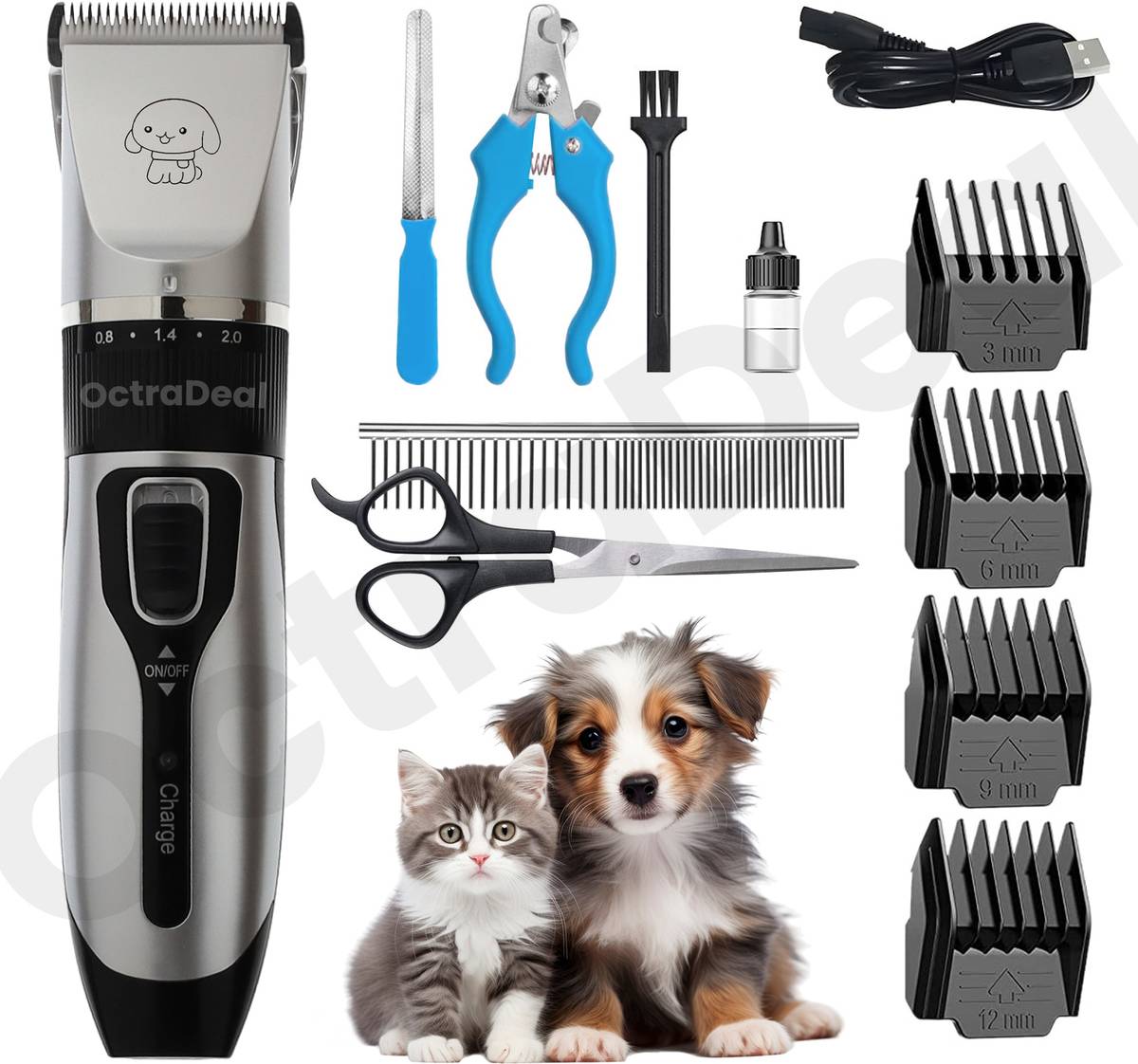 Godworks Dog & Cat Grooming Kit Low Noise Electric Rechargeable Cordless Cutter Silver Pet Hair Trimmer