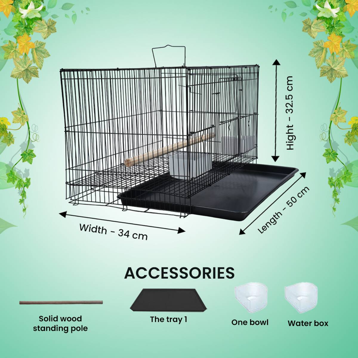hara 20 Inch Metal Cage – Jet Black Shade for Home & Shop Use Bird Cage — photo 2